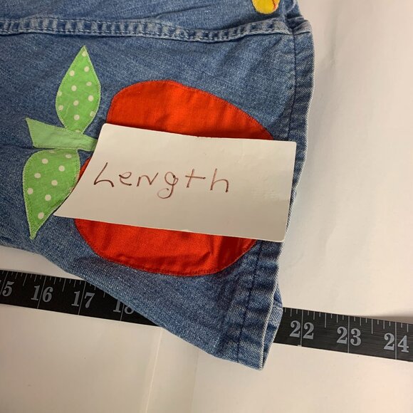 Oshkosh B'gosh Denim Blue Overall Dress Vintage Appliqued Apple & Worm Rare - Picture 6 of 8